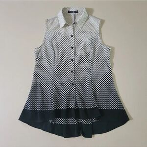 Signature Collection Black and White Polka Dot Sleeveless Button-down Swing Top